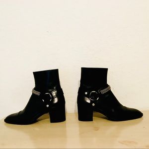 SAINT LAURENT BLACK LEATHER BIKER STYLE BOOTS 8.5